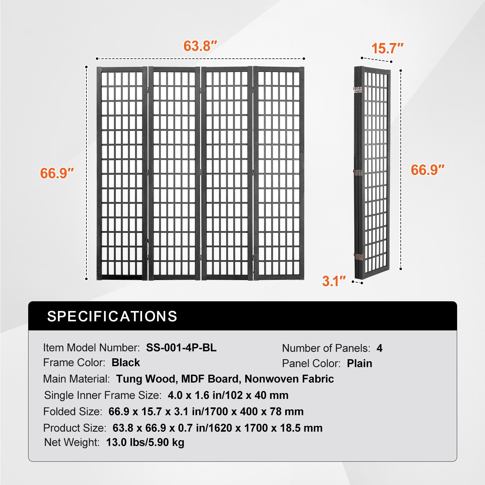 4 Panel Japanese Room Divider Wood Folding Privacy Screen Indoor_voghion.com